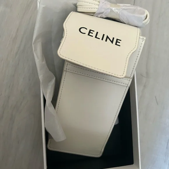 Celine Calfskin White Phone and Sunglasses Holder Pouch Case with Strap - Picture 3 of 6